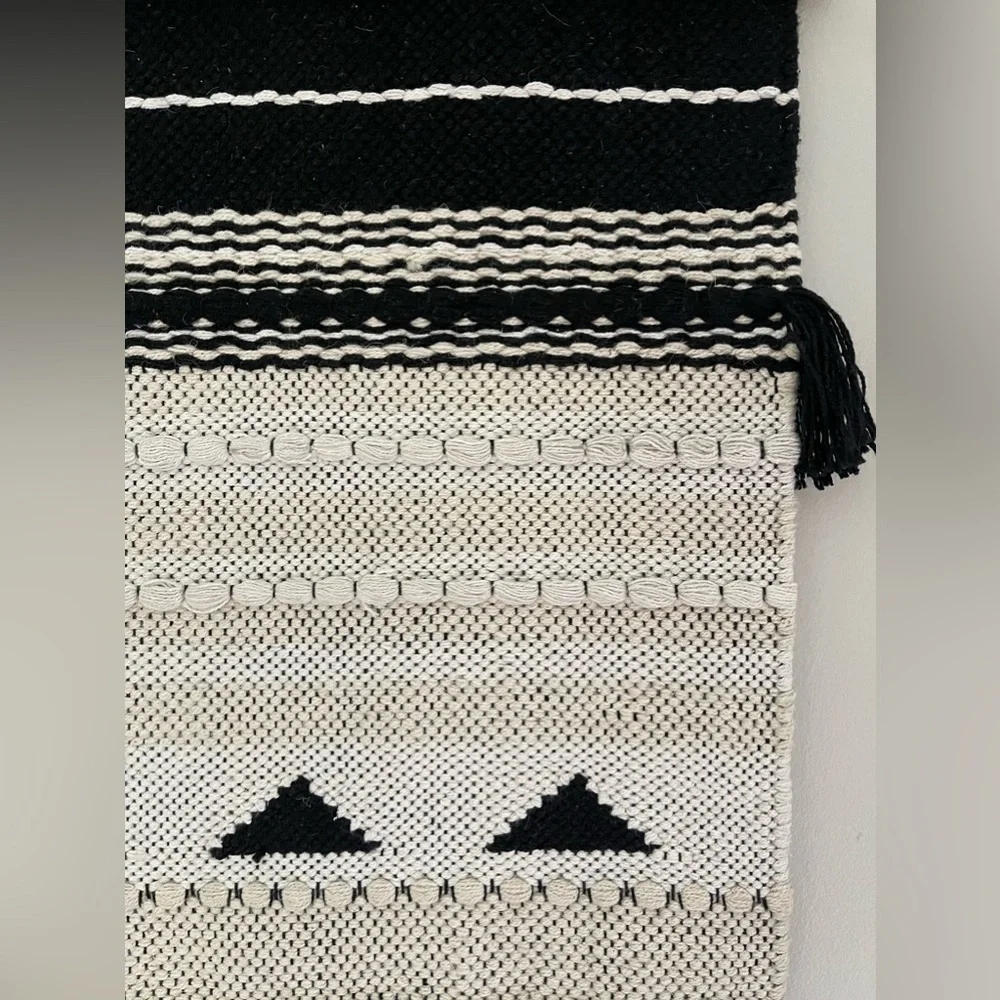 Large Boho Wall Hanging Fringe Decoration In Tan/Black